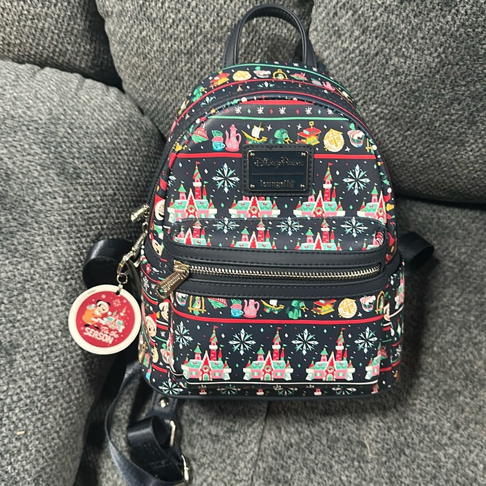 Loungefly Disney parks Christmas backpack ugly sweater castle 2020